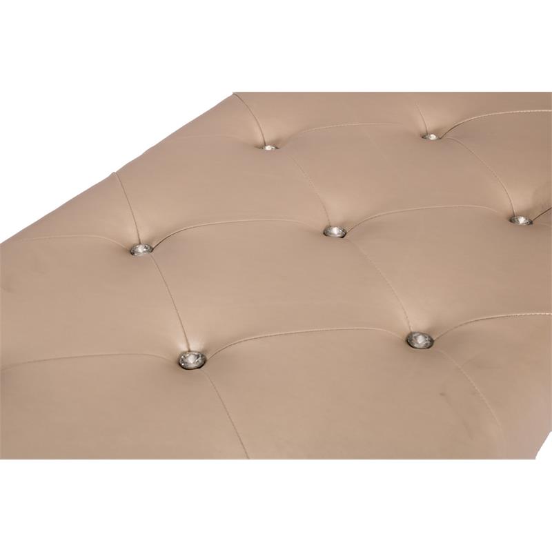Pemberly Row Beige Faux Leather Vanity Bench with Acrylic Legs
