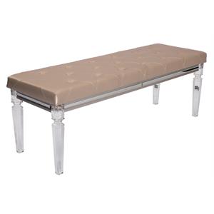 Pemberly Row Beige Faux Leather Vanity Bench with Acrylic Legs
