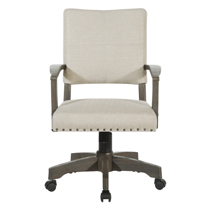 Pemberly Row Bankers Chair with Antique Gray Finish and Ivory White Fabric