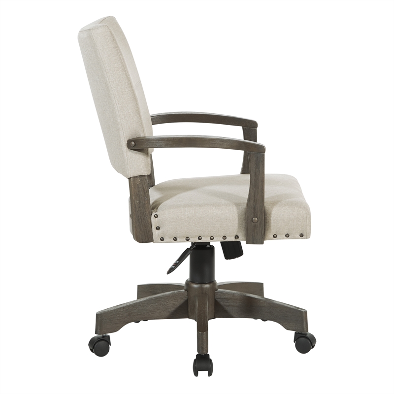 Pemberly Row Bankers Chair with Antique Gray Finish and Ivory White Fabric
