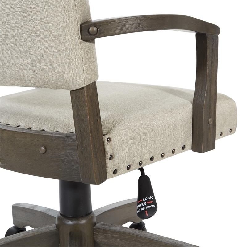 Pemberly Row Bankers Chair with Antique Gray Finish and Ivory White Fabric