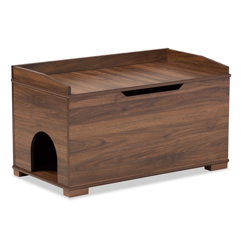 Pemberly Row Walnut Brown Finished Wood Cat Litter Box Cover House