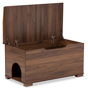 Pemberly Row Walnut Brown Finished Wood Cat Litter Box Cover House