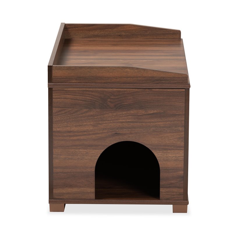 Pemberly Row Walnut Brown Finished Wood Cat Litter Box Cover House