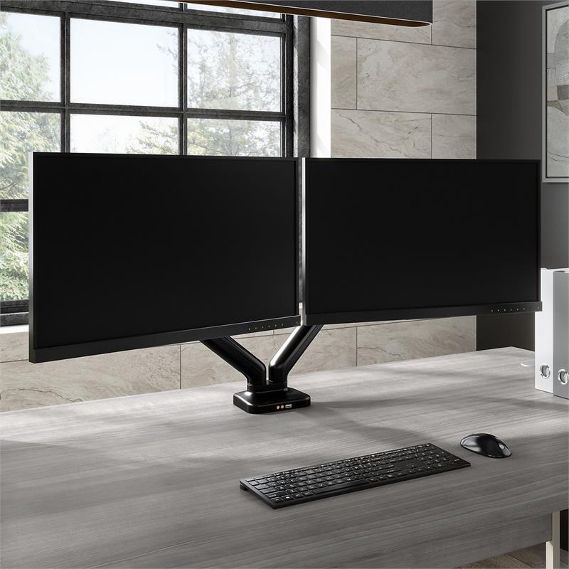 Pemberly Row Adjustable Dual Monitor Arm with USB in Black - Steel