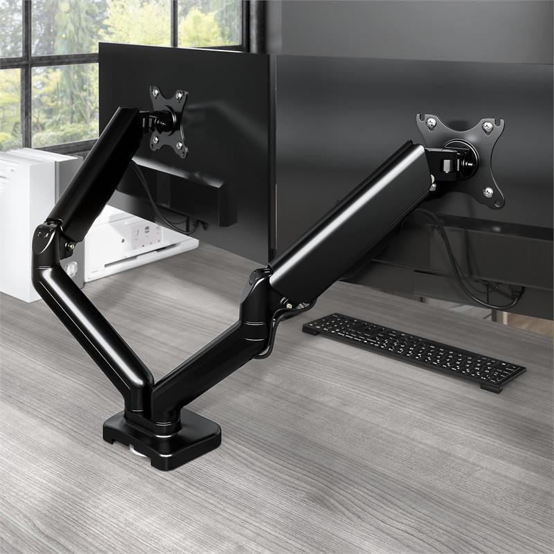 Pemberly Row Adjustable Dual Monitor Arm with USB in Black - Steel