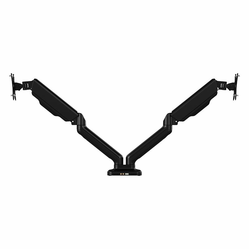 Pemberly Row Adjustable Dual Monitor Arm with USB in Black - Steel