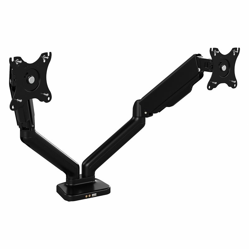 Pemberly Row Adjustable Dual Monitor Arm with USB in Black - Steel