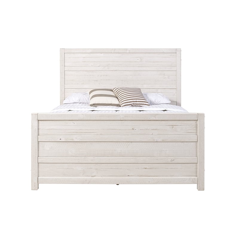 Pemberly Row Contemporary Solid Wood King Bed in Antique White