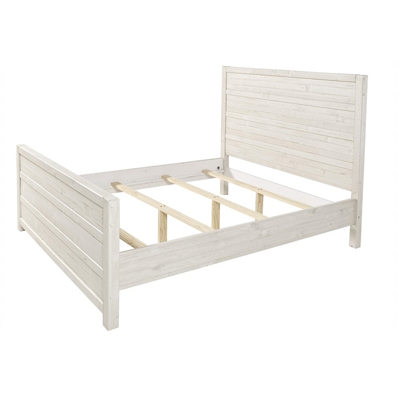 Pemberly Row Contemporary Solid Wood King Bed in Antique White
