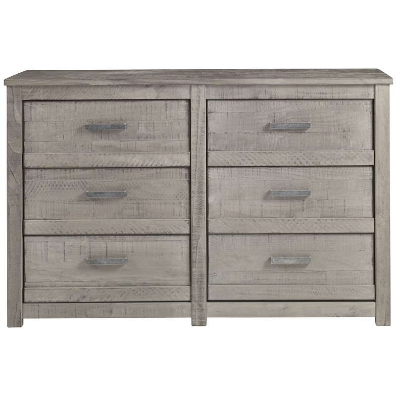 Pemberly Row Solid Wood 6-Drawer Bedroom Dresser in Antique Gray