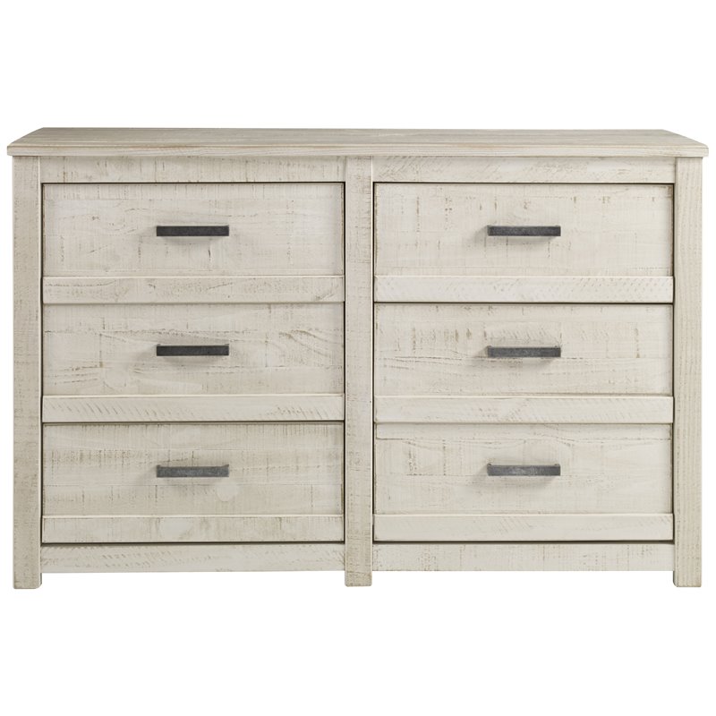 Pemberly Row Solid Wood 6-Drawer Bedroom Dresser in Antique White