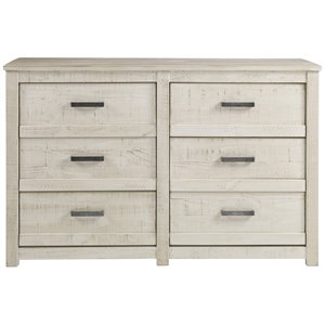 Pemberly Row Solid Wood 6-Drawer Bedroom Dresser in Antique White