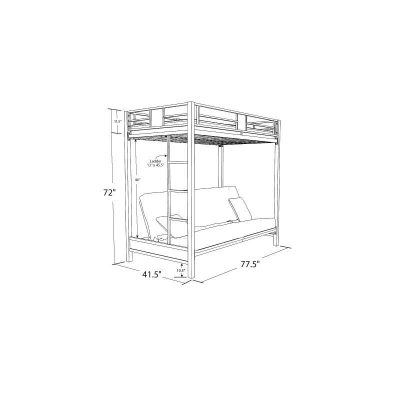 Pemberly Row Silver Screen Twin over Futon Metal Bunk Bed in Silver/Black