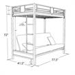 Pemberly Row Silver Screen Twin over Futon Metal Bunk Bed in Silver/Black