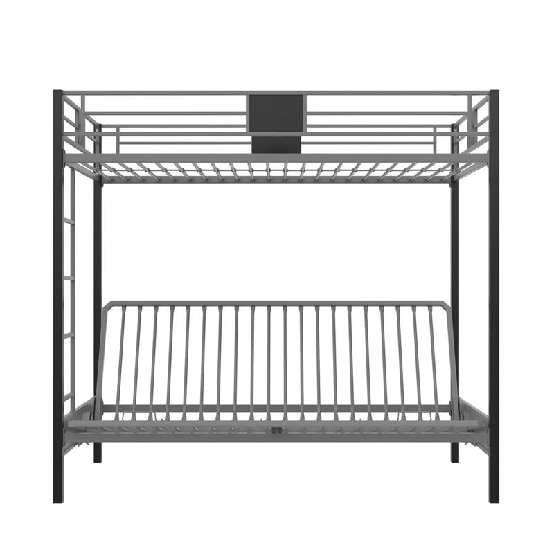 Pemberly Row Silver Screen Twin over Futon Metal Bunk Bed in Silver/Black