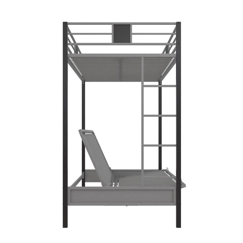 Pemberly Row Silver Screen Twin over Futon Metal Bunk Bed in Silver/Black