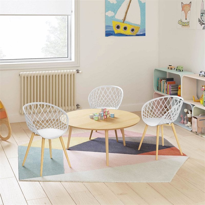 Pemberly Row Steel and Plastic Mini Chair 2 Piece Set in White & Natural