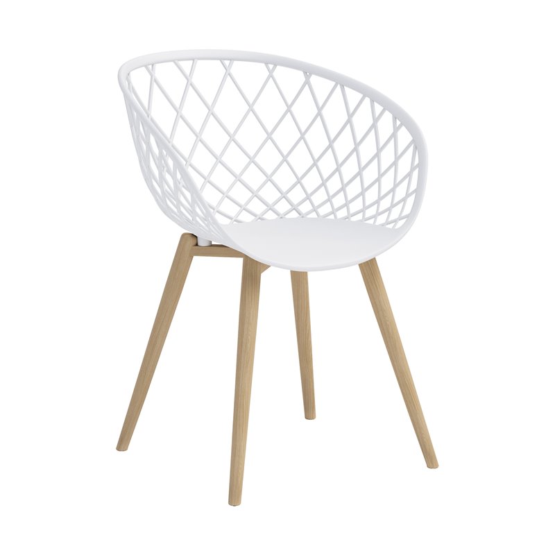 Pemberly Row Steel and Plastic Mini Chair 2 Piece Set in White & Natural