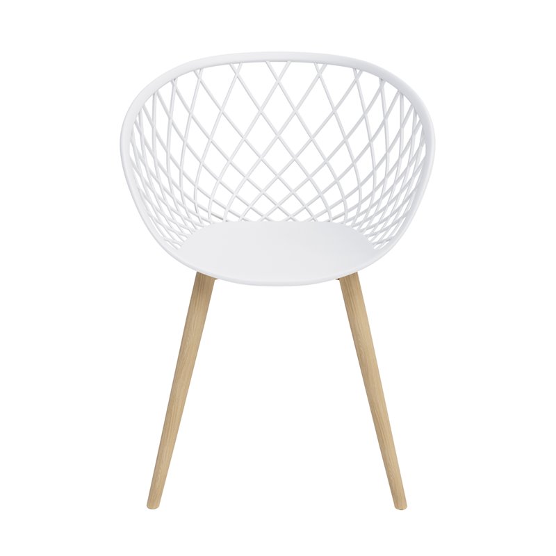 Pemberly Row Steel and Plastic Mini Chair 2 Piece Set in White & Natural