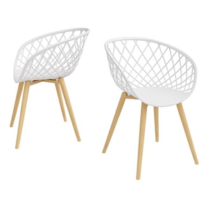 Pemberly Row Steel and Plastic Mini Chair 2 Piece Set in White & Natural