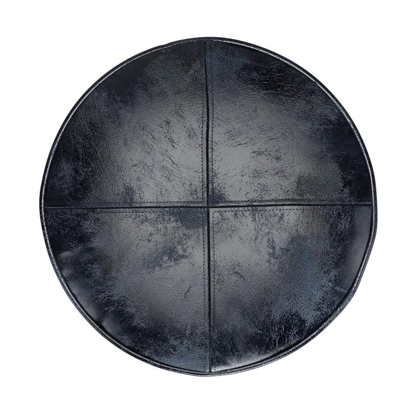 Pemberly Row Round Pouf in Distressed Navy Blue Genuine Leather