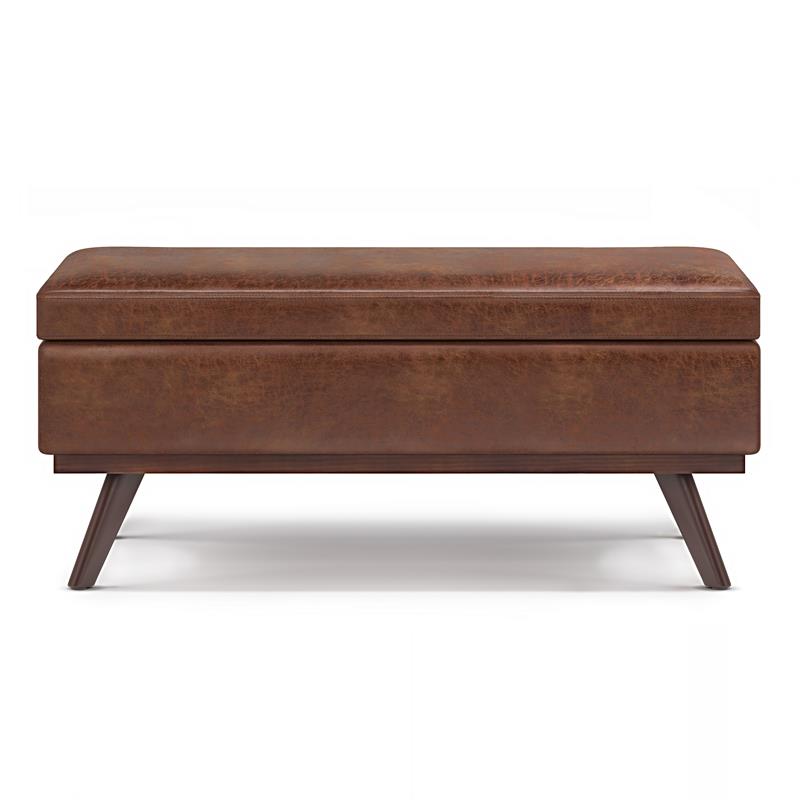 Pemberly Row 42 in.W Table Storage Ottoman - Saddle Brown Faux Leather