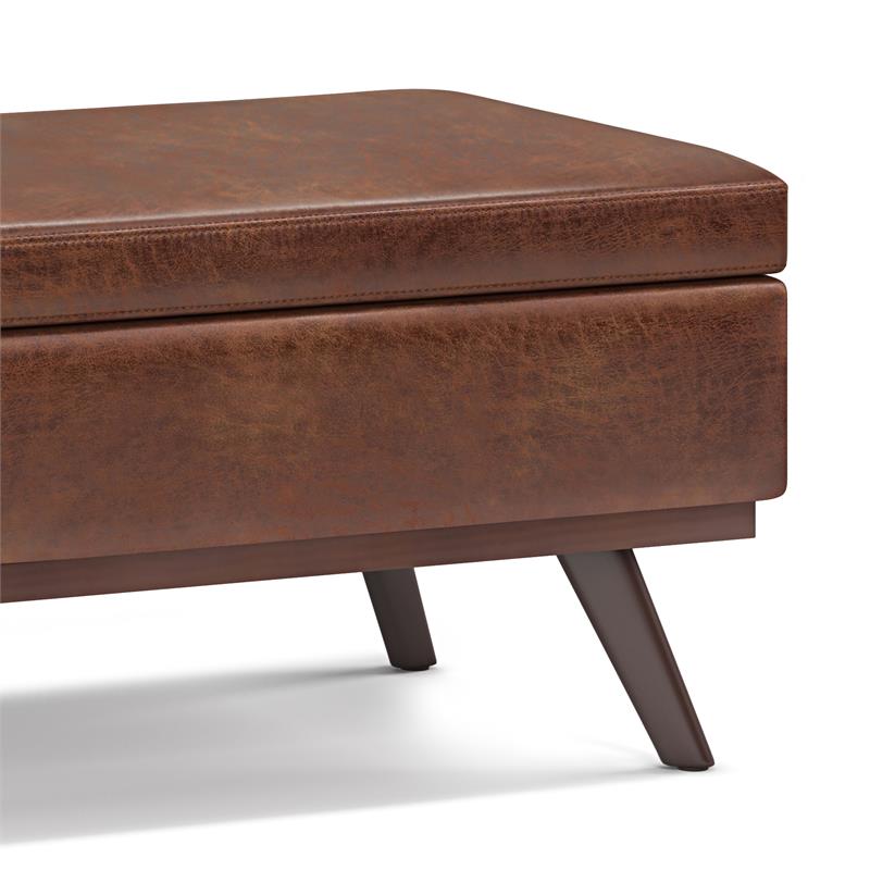 Pemberly Row 42 in.W Table Storage Ottoman - Saddle Brown Faux Leather