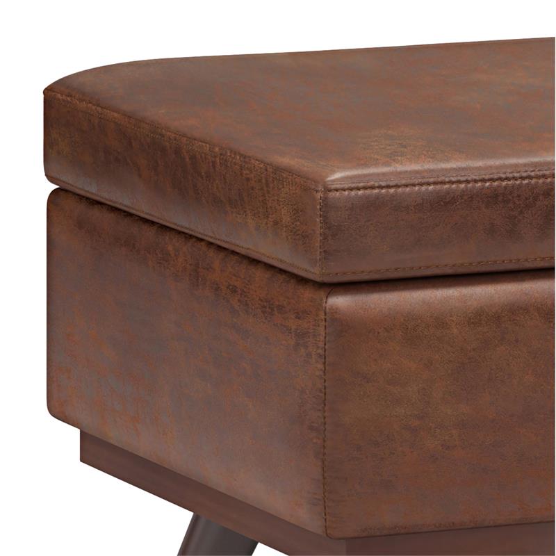 Pemberly Row 42 in.W Table Storage Ottoman - Saddle Brown Faux Leather