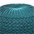 Pemberly Row Round Pouf in Teal Green Velvet Fabric with Woven Details