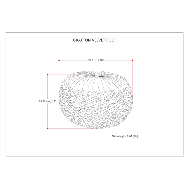 Pemberly Row Round Pouf in Teal Green Velvet Fabric with Woven Details