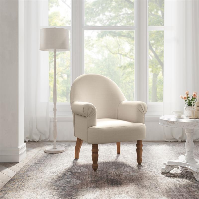 Pemberly Row Accent Chair Cream White Linen Upholstered Flared arms