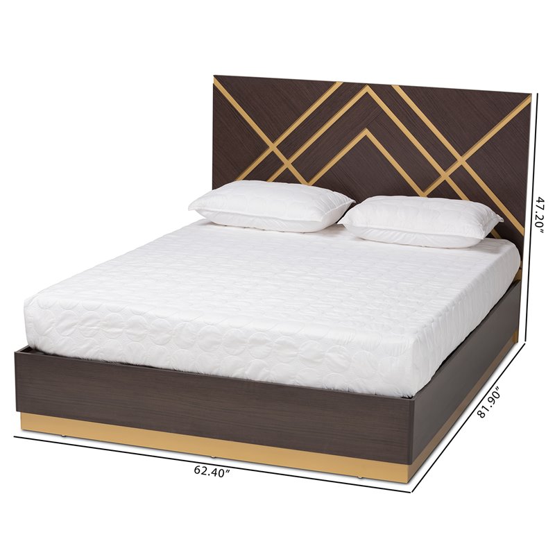 Pemberly Row Dark Brown and Gold Finished Wood Queen Size Platform Bed