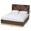 Pemberly Row Dark Brown and Gold Finished Wood Queen Size Platform Bed