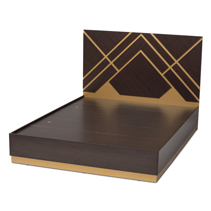 Pemberly Row Dark Brown and Gold Finished Wood Queen Size Platform Bed