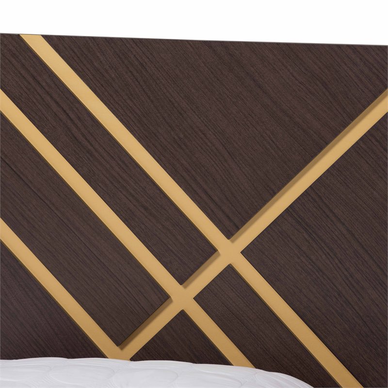 Pemberly Row Dark Brown and Gold Finished Wood Queen Size Platform Bed
