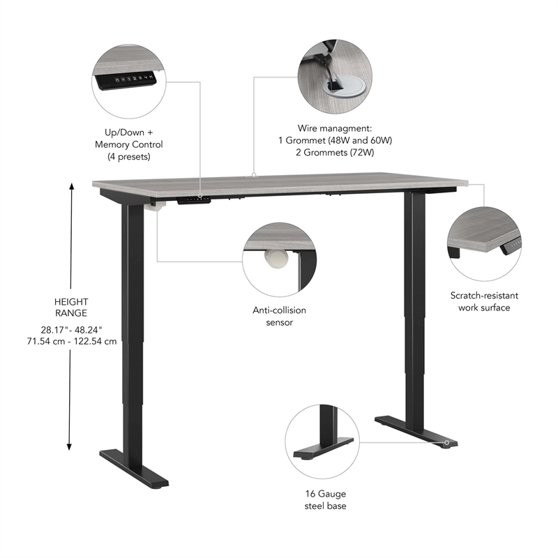 Pemberly Row 60W x 30D Height Adjustable Standing Desk - Engineered Wood