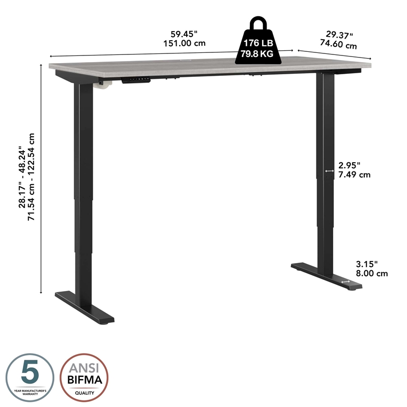 Pemberly Row 60W x 30D Height Adjustable Standing Desk - Engineered Wood