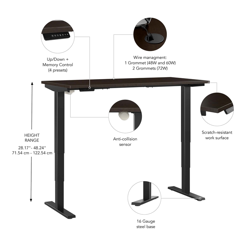 Pemberly Row 72W x 30D Height Adjustable Standing Desk - Engineered Wood