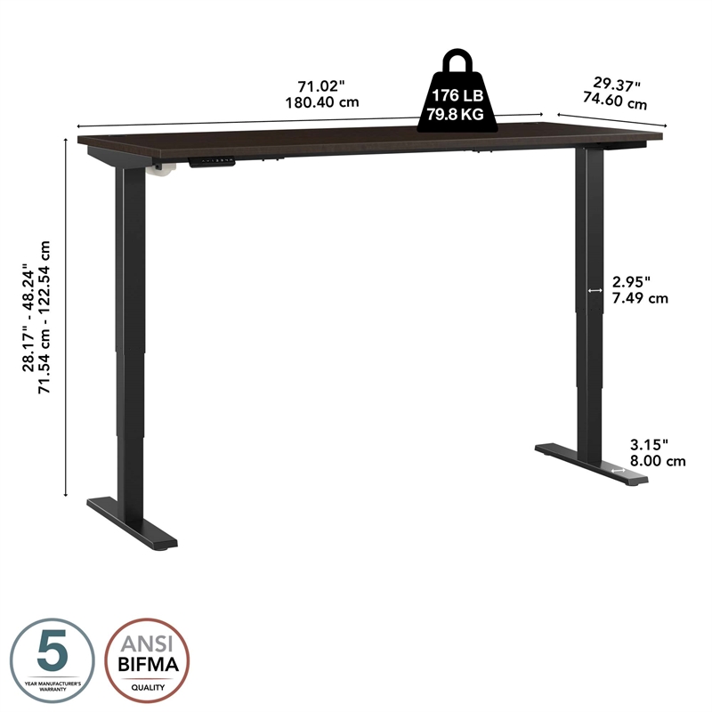 Pemberly Row 72W x 30D Height Adjustable Standing Desk - Engineered Wood
