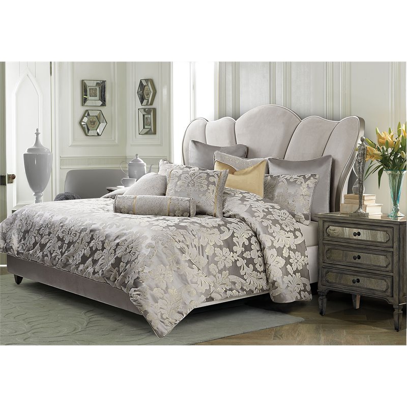Pemberly Row Modern 9-Piece Queen Comforter Set in Platinum Silver