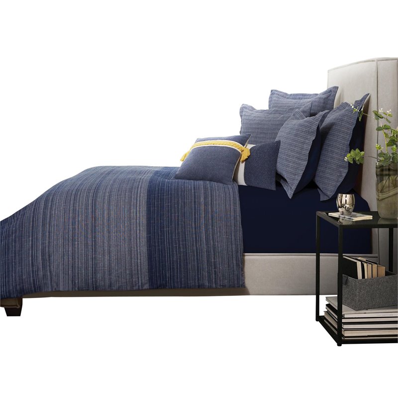 Pemberly Row Modern 8-piece King Cotton Duvet Set in Denim Blue