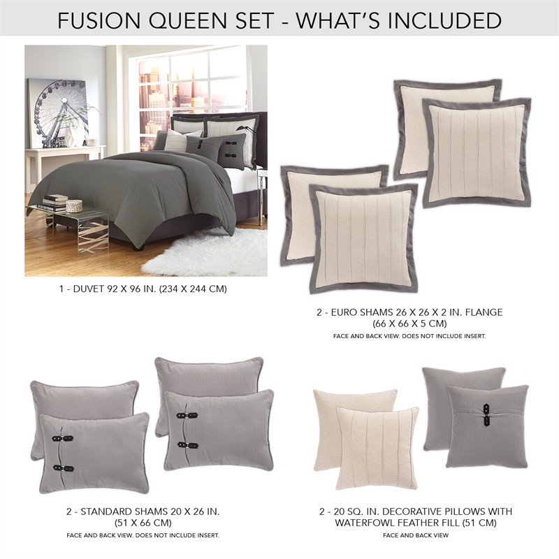 Pemberly Row 7-piece Linen Blend Fabric Queen Duvet Set - Gray