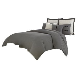 Pemberly Row 7-piece Linen Blend Fabric Queen Duvet Set - Gray