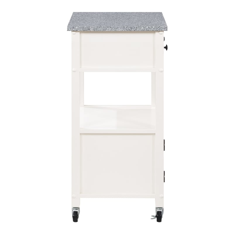 Pemberly Row Engineered Wood Kitchen Cart with Granite Top and White Base