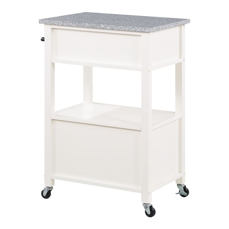 Pemberly Row Engineered Wood Kitchen Cart with Granite Top and White Base