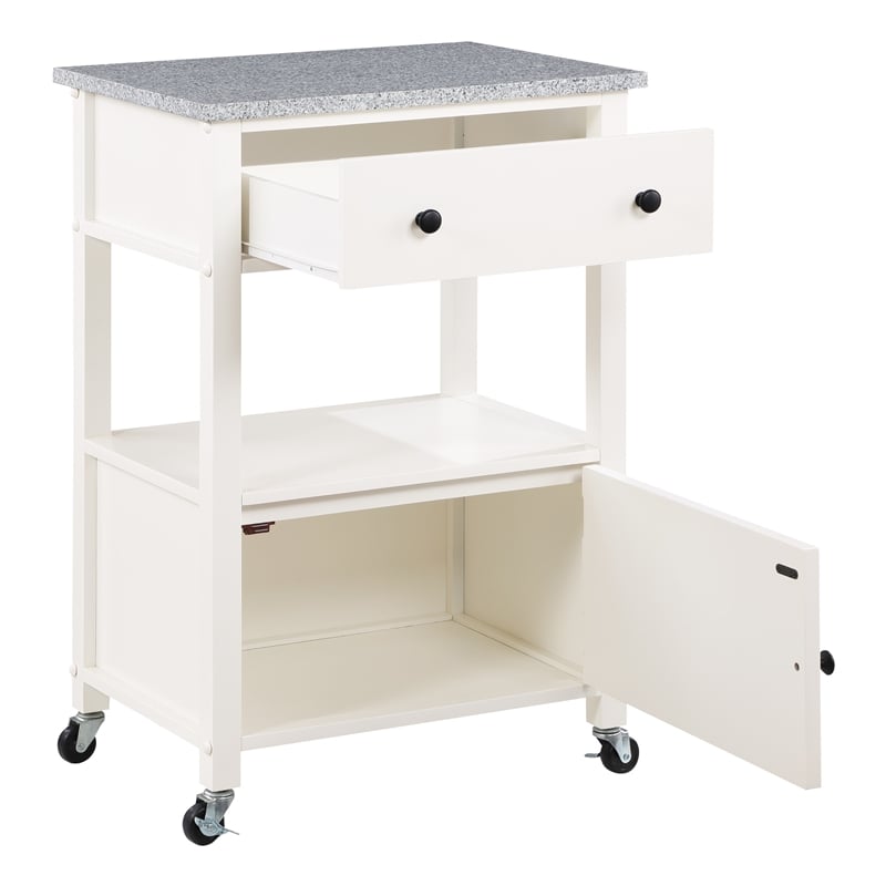 Pemberly Row Engineered Wood Kitchen Cart with Granite Top and White Base