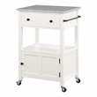 Pemberly Row Engineered Wood Kitchen Cart with Granite Top and White Base