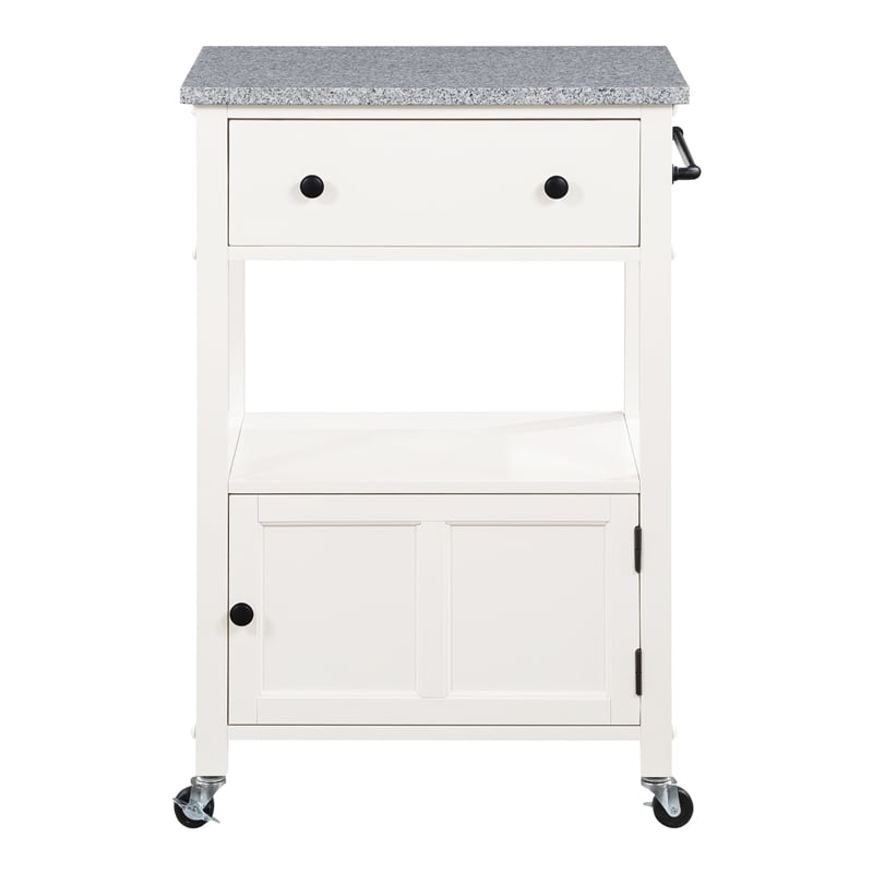 Pemberly Row Engineered Wood Kitchen Cart with Granite Top and White Base
