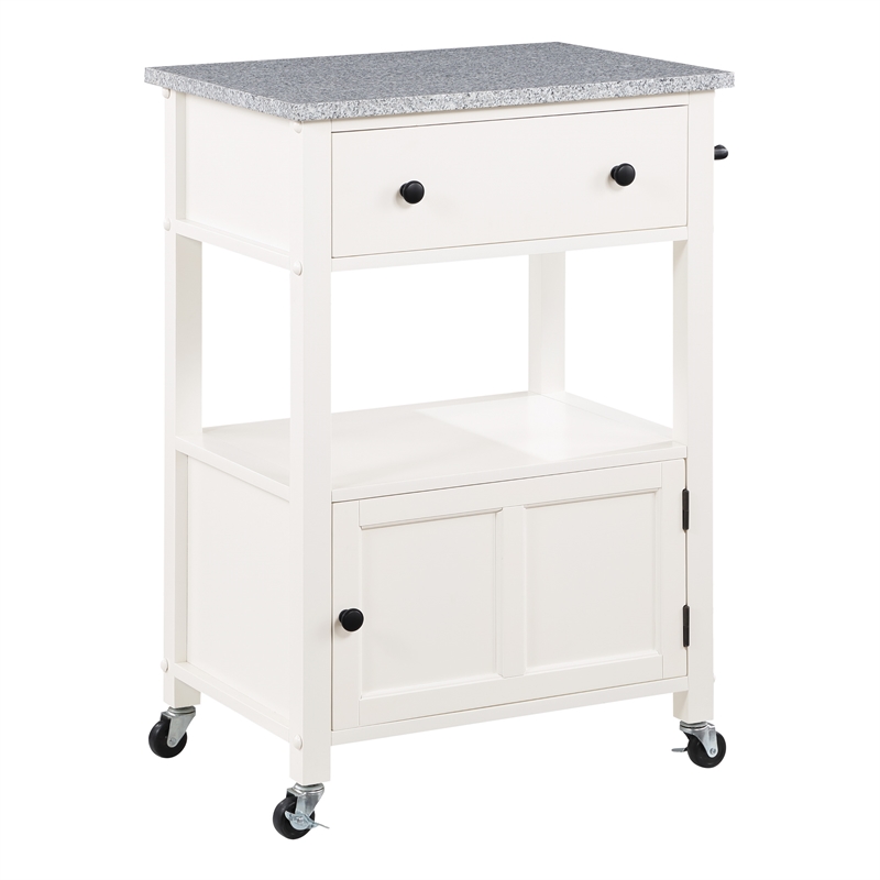 Pemberly Row Engineered Wood Kitchen Cart with Granite Top and White Base